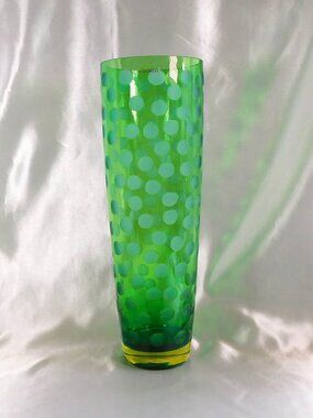 Tall Green Cut to Clear Murano Glassware Vase # 25709